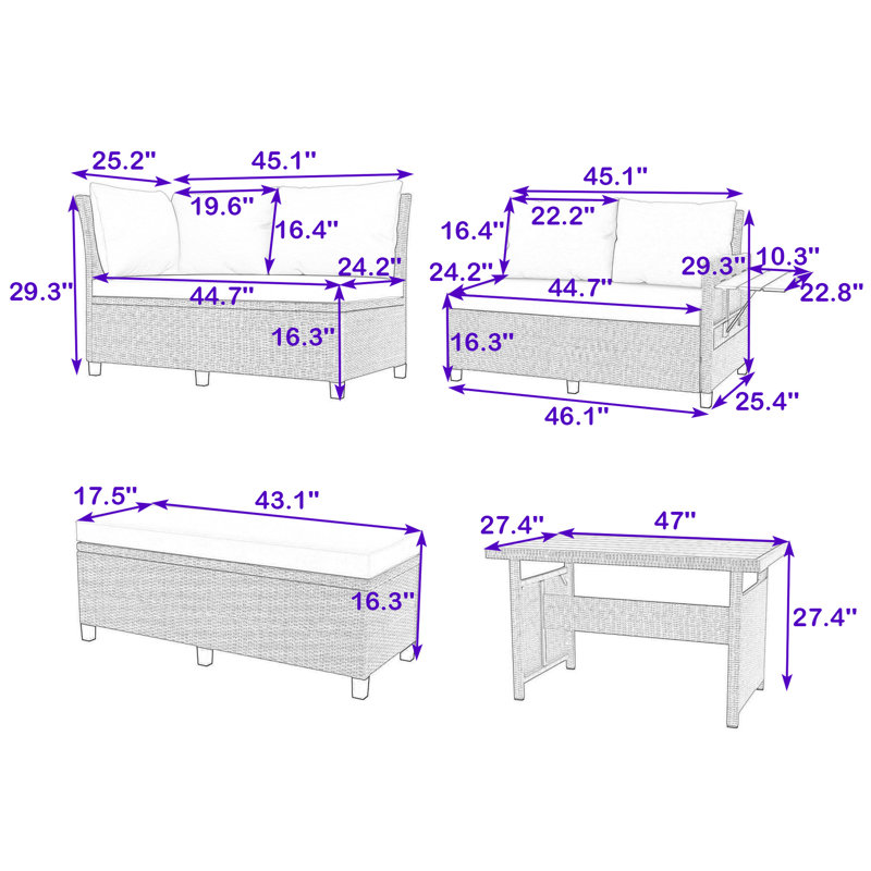 Ensemble de canapé d'extérieur 5 pièces en rotin PE toutes saisons avec tables d'appoint extensibles et coussins lavables