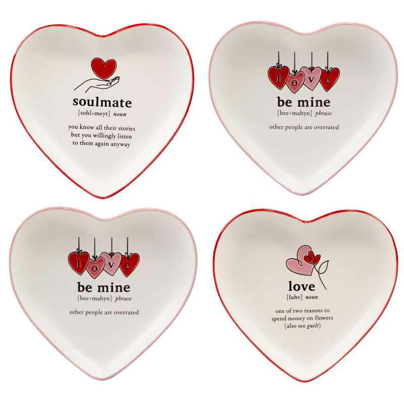 Valentine's Day Set of 4 Heart Shaped Tid Bit Plates