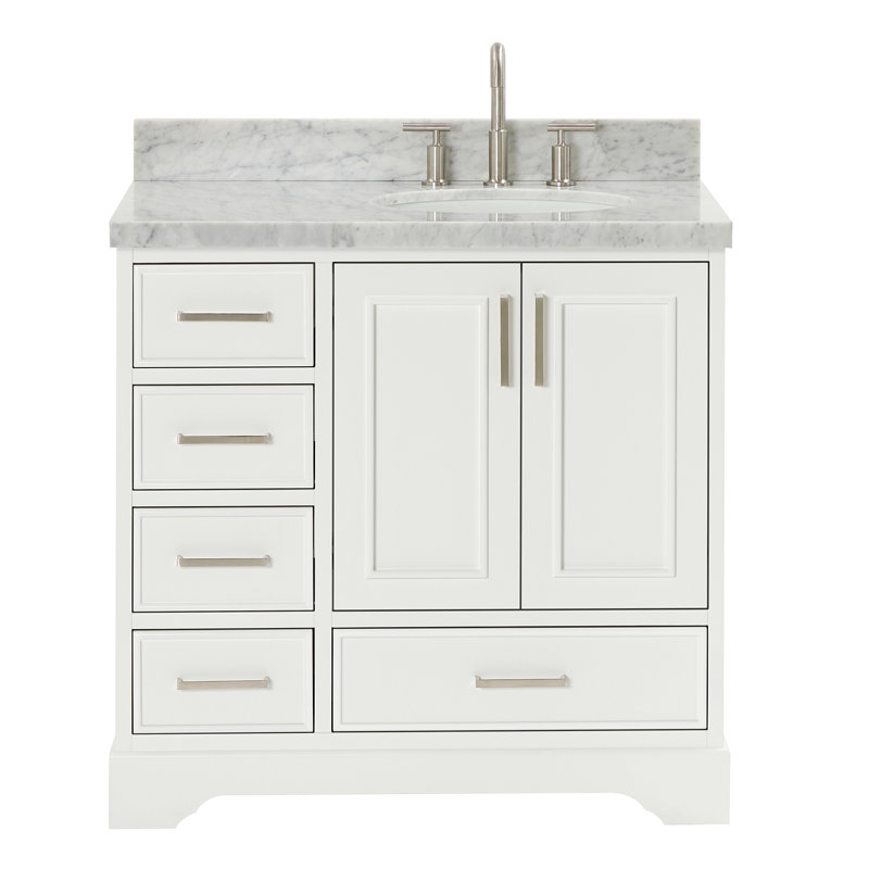 37'' Single Bathroom Vanity with Carrara Marble Top, White