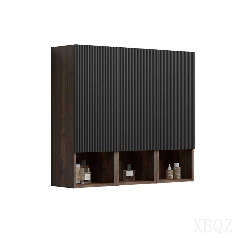 Cc1014s110.309 Black & Walnut Bathroom Floating Side Cabinet, Wall-Mounted Storage Cabinet For Small Space, Kd