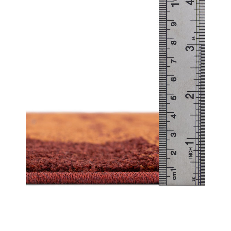Tapis rouge brique / vert sauge / orange Alair, Ovale 7 pi 10 po x 10 pi