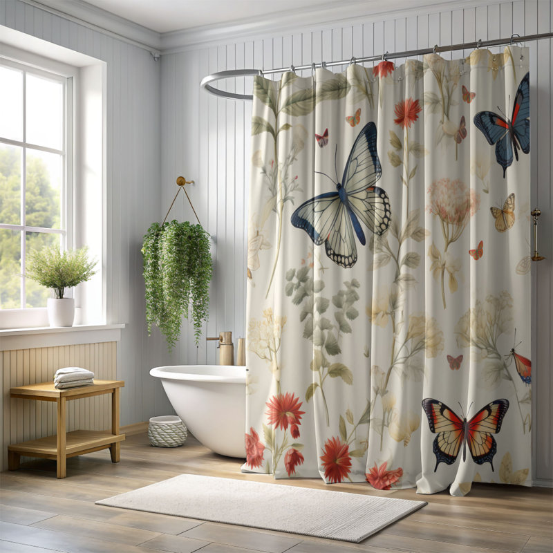Rideau de douche Butterfly Garden - Premium, H 74 po x l 71 po