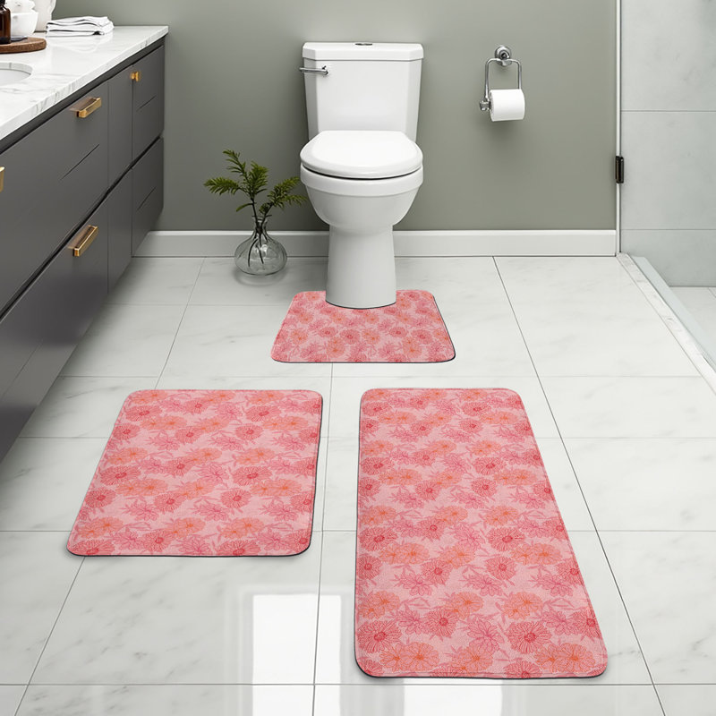  Ensemble de tapis de salle de bain à motif floral en U 3 pièces