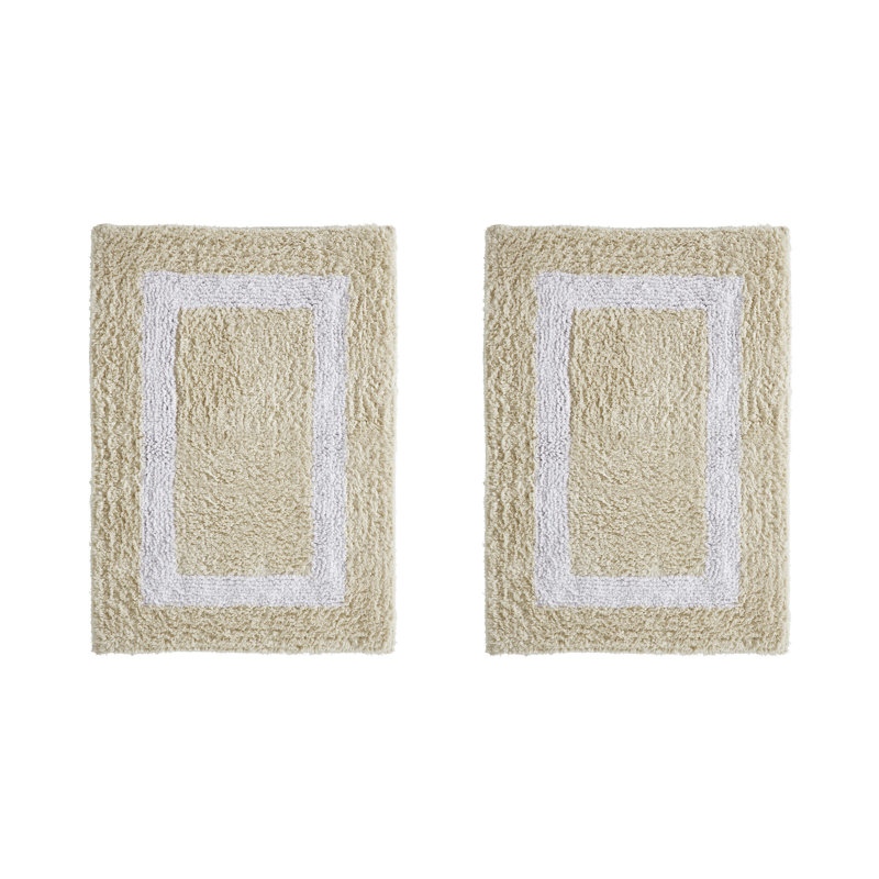 Broshous Premium 100% Cotton 2370 GSM 2-Piece Bath Rug Set, Ultra Plush Tufted Bathroom Mats, Super Absorbent OEKO-TEX® Certified, Reversible, Machine Washable, Spa-Like Comfort, Sand/White