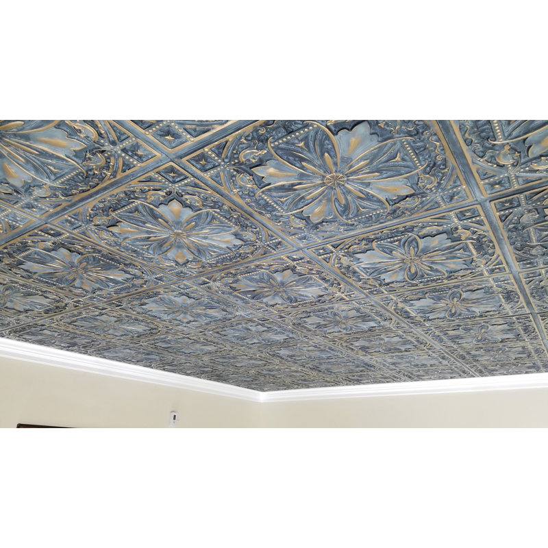 TD 23.75'' L x 23.75'' W Textured PVC Ceiling Tile In Smocked Gold