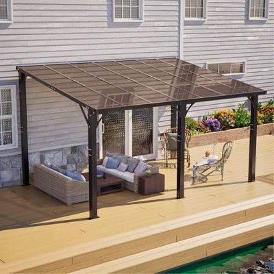 Pavillon de jardin rigide de 14 x 10 pi, pergola d'extérieur robuste avec toit en polycarbonate teinté, structure en aluminium antirouille et résistante aux rayons UV et à la neige - pour patio, jardin, abri d'auto