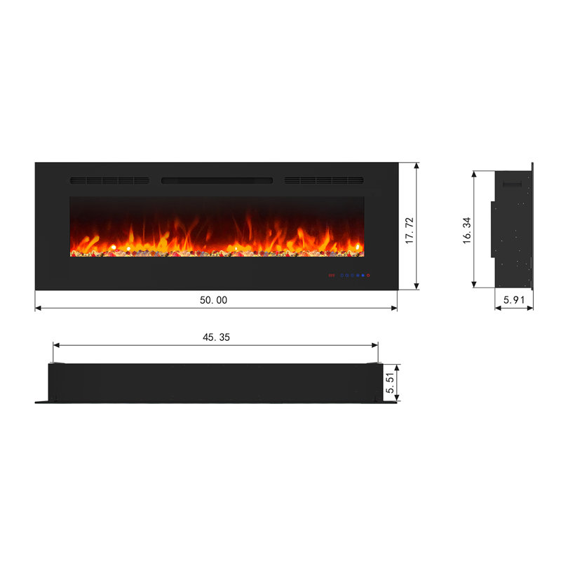 Mcguigan Black Electric Fireplace with 5100 BTU, 17.72" H x 50" W x 5.51" D