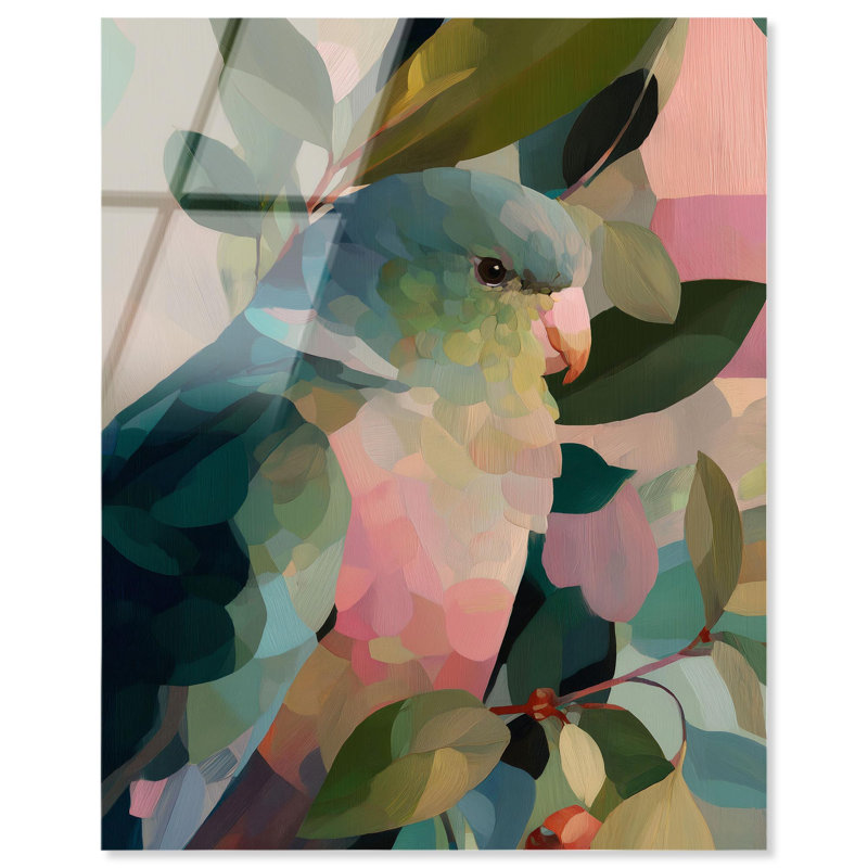 «Parrot Pastel Greens I», reproduction sur acrylique à décor tropical par Art Remedy, H 24 po x l 20 po