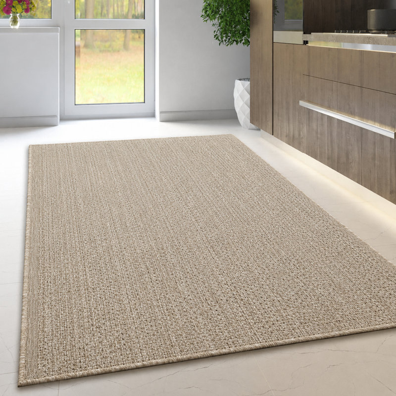 Non Slip Plain Solid Rug Flat Weave Kitchen Living Room Carpet, Taupe Brown, Rectangle 160 x 225 cm