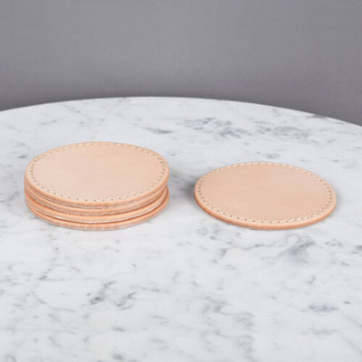 Leather Round 5 Piece Coaster Set