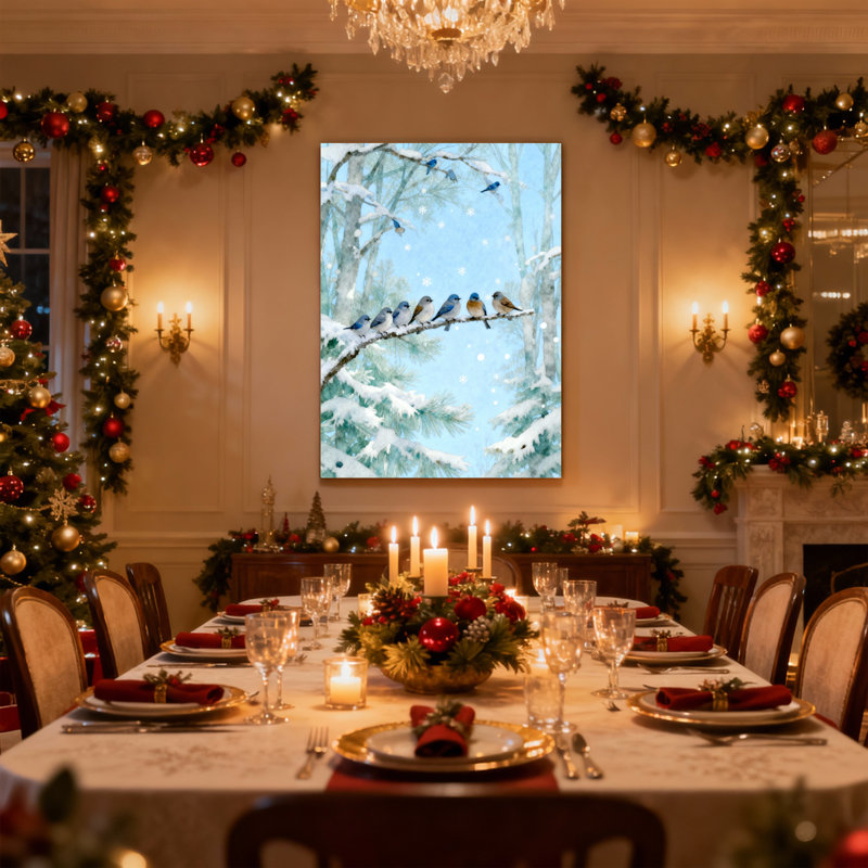 «Christmas Winter Birds On Snowy Branches», ensemble de 3 impressions sur toile, H 18 po x l 12 po
