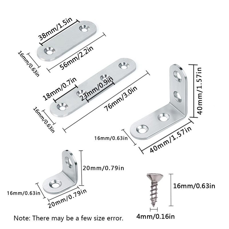 40Pcs Thin Fixing Plate L Bracket Angle Bracket With Screws, White