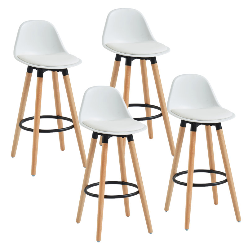 Tabouret de comptoir moderne de 26 po en ABS et en bois massif, ensemble de 4, Blanc
