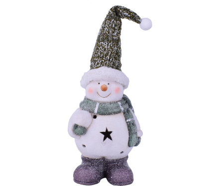 18" Festive Snowman Figurine with Green Scarf and Hat