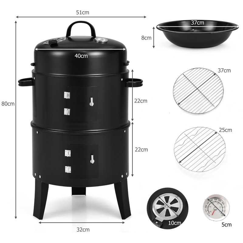 Dakota Fields Alaki 51cm W Grill / Smoker Combo Gas & Charcoal Combo Grill