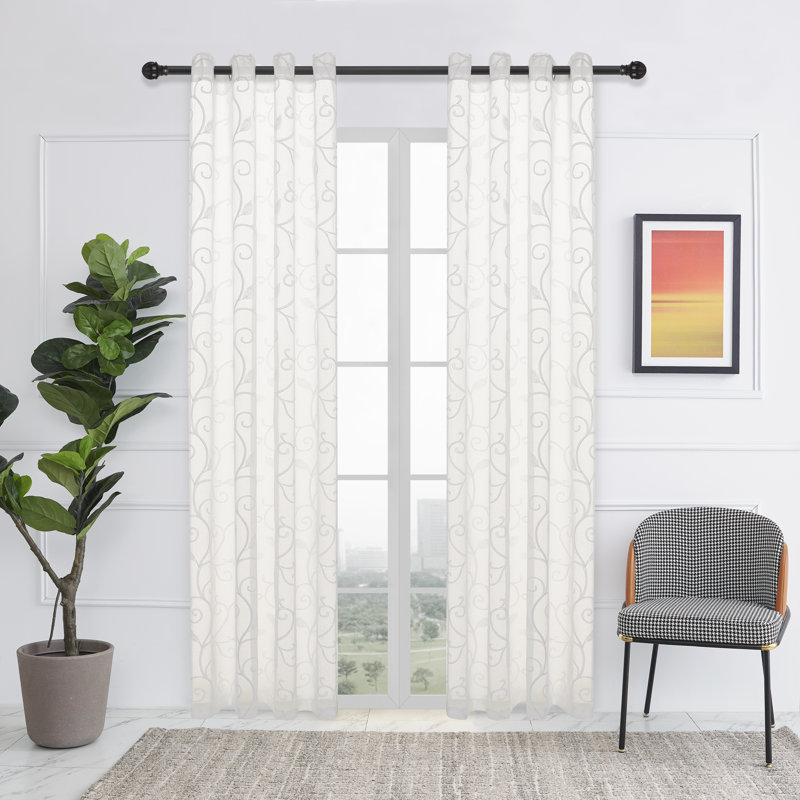 Panneau de rideau simple diaphane avec œillets Shavonda, Blanc, L 52 po x L 54 po