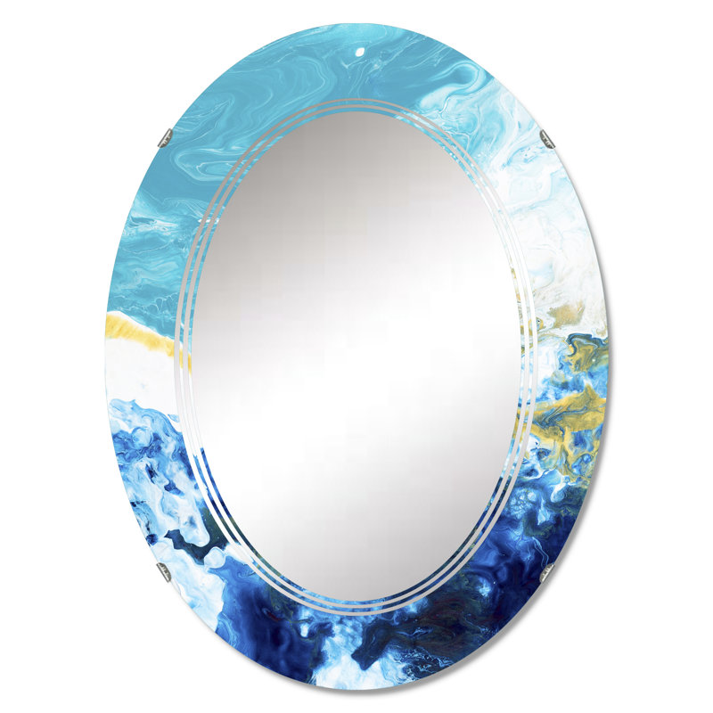 Miroir mural moderne bleu et blanc liquide Art Waves IV, 30 po x 20 po