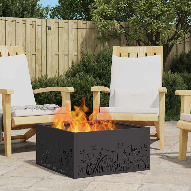 Modern Steel Fire Pit, Black, 30cm H x 60cm W x 60cm D
