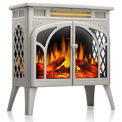 25"Electric Fireplace Heater With Remote,Cathedral Style,Multiple Flame Effects&Log Colors,Adjustable Brightness/Heating,Overheat Safety,