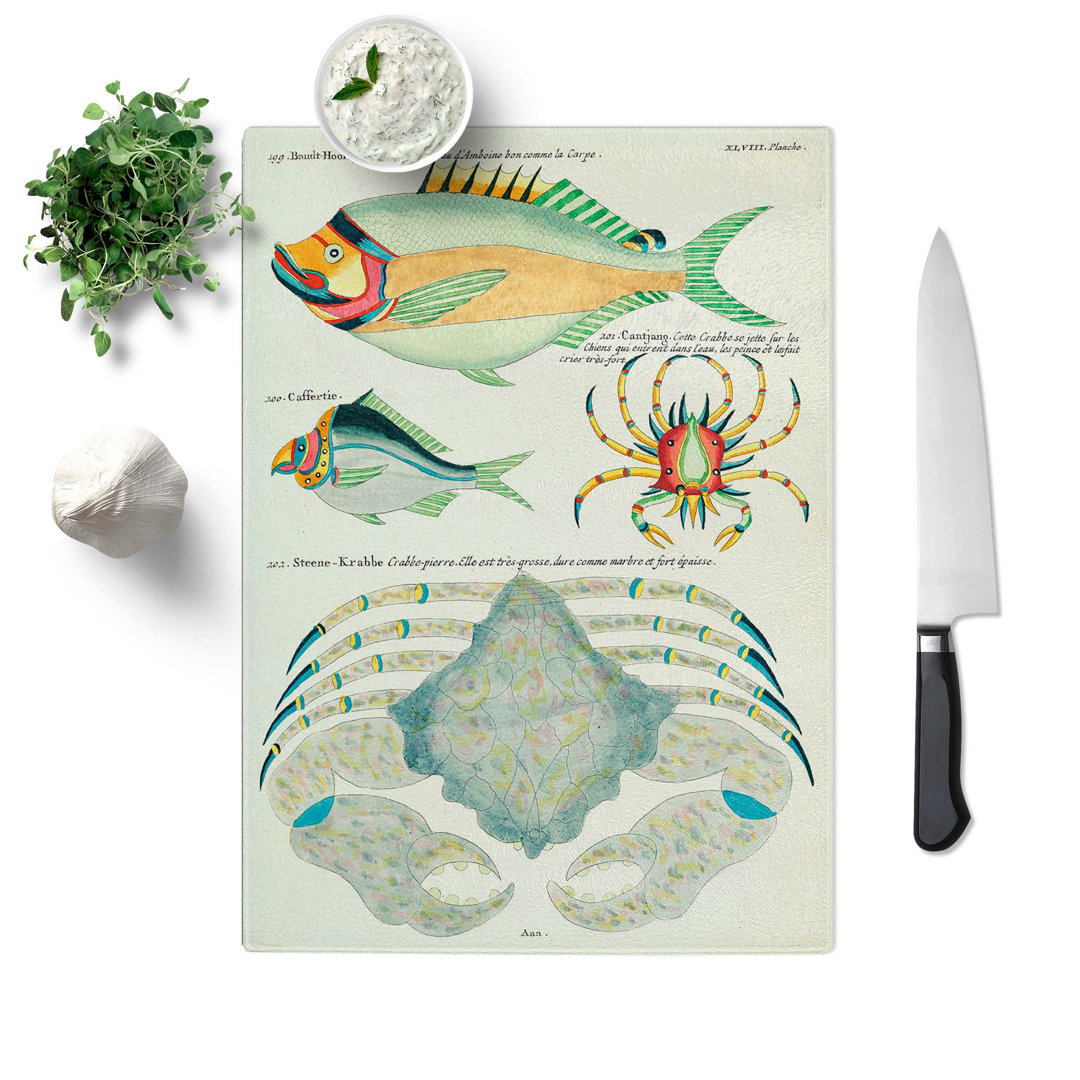 Glass East indies Fish & Crab Illustrations Xlviii by Louis Renard Chopping Board