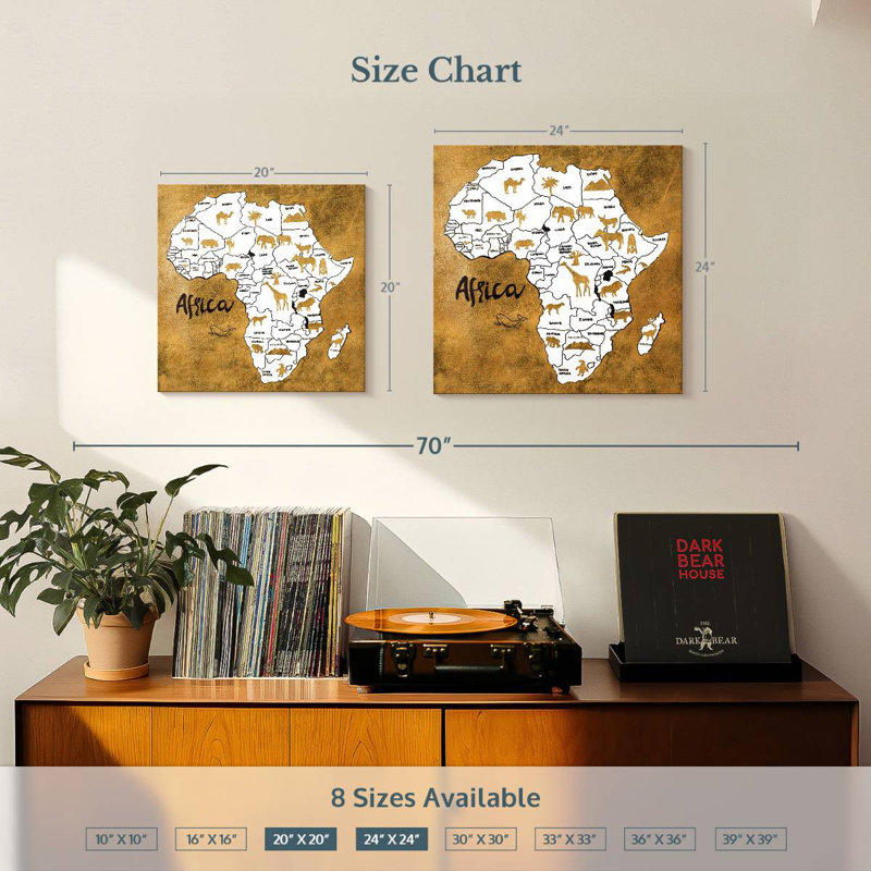 Carte d'Afrique Aliaz, H 24 po x l 24 po