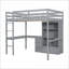 Lit mezzanine double pleine grandeur en bois de pin avec tiroirs de rangement de bureau et échelle intégrée gris sans sommier