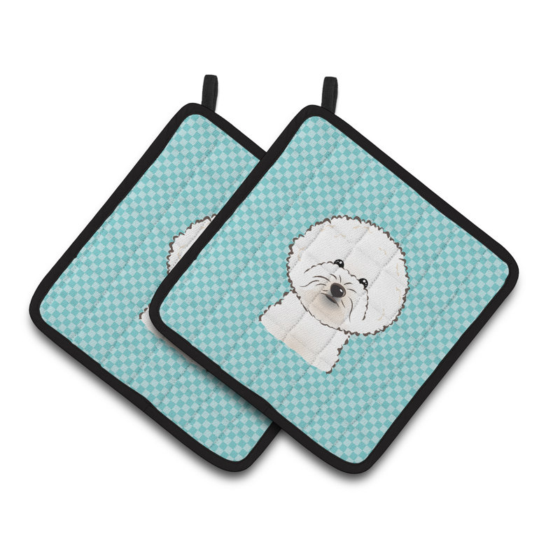 Caroline's Treasures Checkerboard Checkered Polyester Potholder Set, Blue