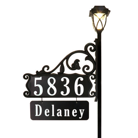 Boardwalk Double-Sided Reflective Yard Address Sign With Name Rider And LED Solar Light- 48"
