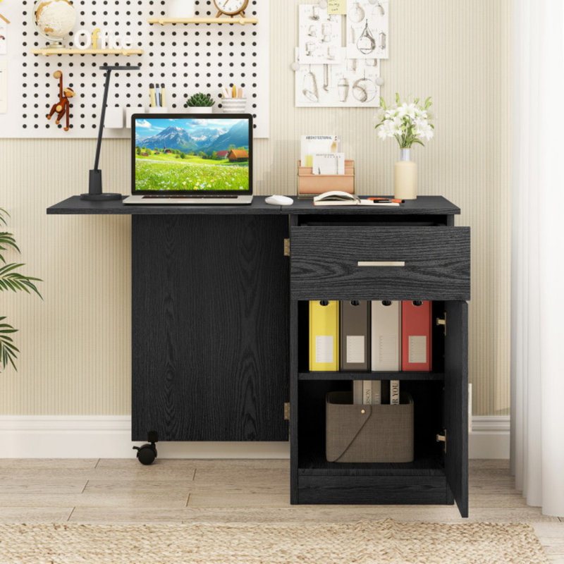 Bureau d'ordinateur pliable avec tiroir, Noir