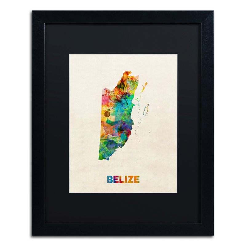« belize aquarelle map », impression encadrée sur toile, H 20 po x l 16 po x P 0,5 po