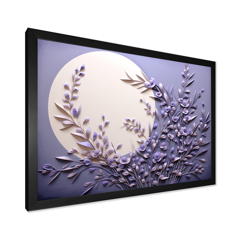 Lavande Luminescence Moon Stilness - Art mural lune, Cadre simple noir, H 24 po x l 32 po x P 1 po
