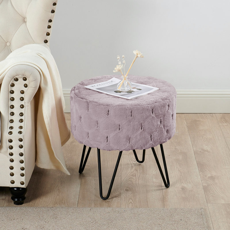 Repose-pieds rond capitonné de 18 po Mylo, Fausse fourrure Dushy Blush