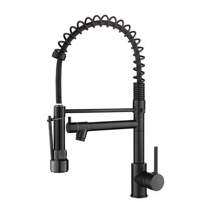 Robinet d'évier de cuisine noir avec fonction rétractable, levier unique, cartouche en céramique, point d'eau, jet réglable, procédure d'installation simple avec poignée rétractable mate, matériau, surface,