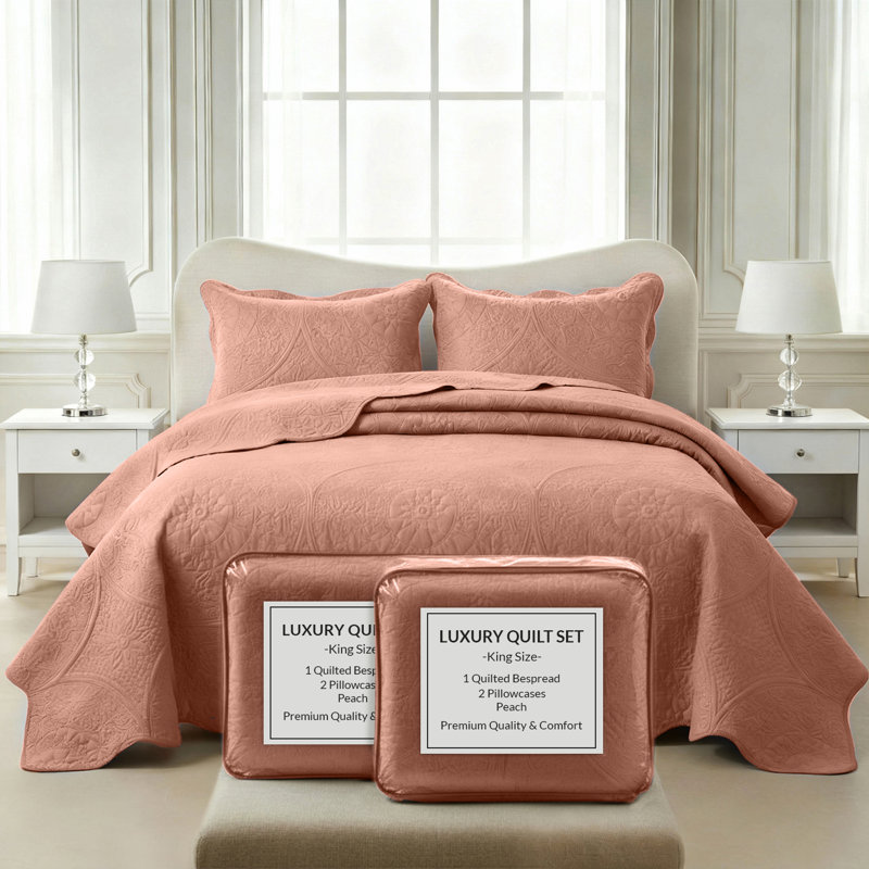 6 Pcs Floral Embossed King Bedspread Set-Lightweight Soft Microfiber Quilt Bedding With Pillow Shams, Gray