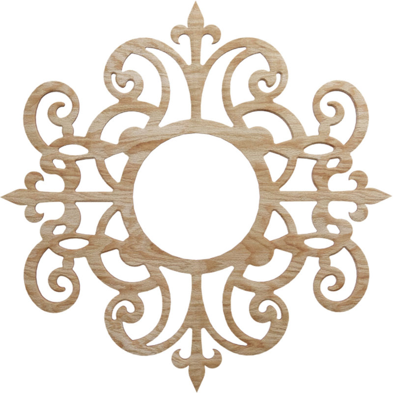 Médaillon de plafond en bois de Dijon, Chêne rouge, H 18 po x l 18 po x P 0,38 po