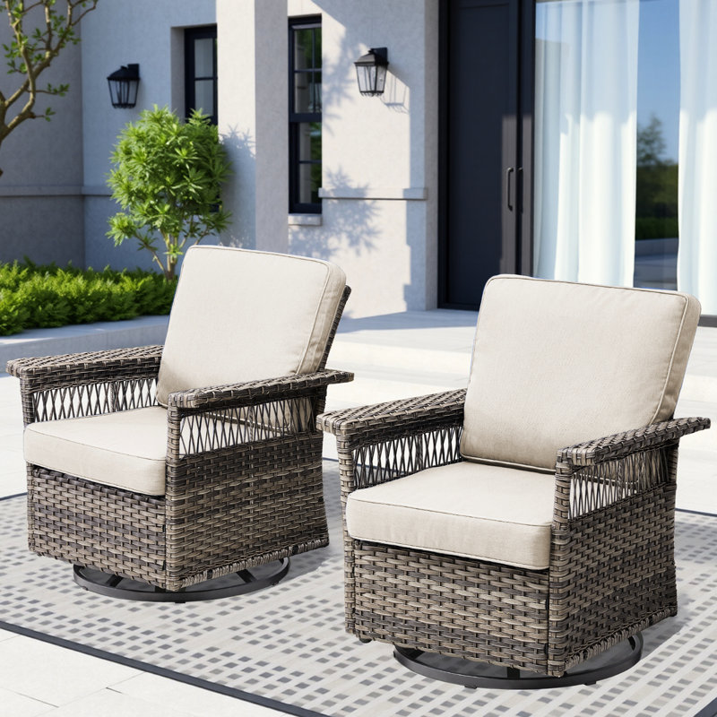2 Piece Swivel Rocker Patio Chairs In Gray/beige With 5-inch , , 360 Motion, Ergonomic Cushion, High Back For Relaxation Gray/beige, Weather-, Swivel, High Design