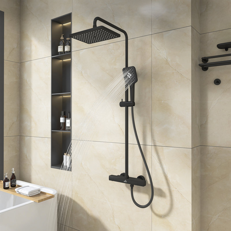 Robinet de douche avec valve brute, Noir mat