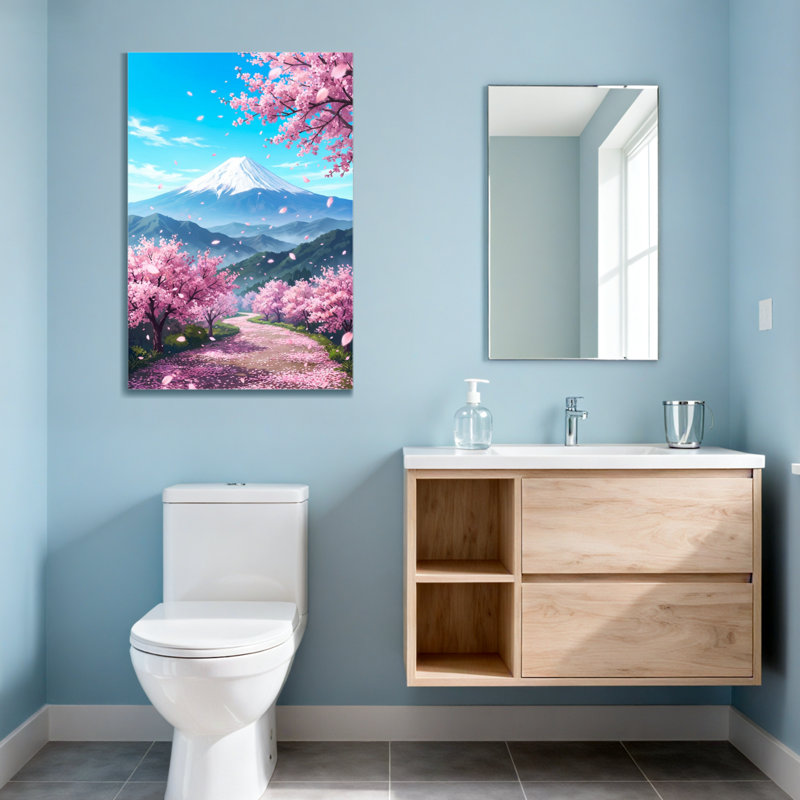 Plantes et fleurs Mont Fuji Cherry Blossom Path Sky Mountains Arbres Pétales Printemps, H 36 po x l 24 po
