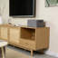 Meuble télé pour téléviseur 65, 75, 85 pouces Boho, meuble audio-vidéo avec rangement ouvert et tiroirs, console multimédia en bois avec rotin