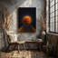 Toile, art graphique de basketball stylisé avec une boule orange brillante avec des lignes de balayage dynamiques représentant un art mural sur toile-351080153