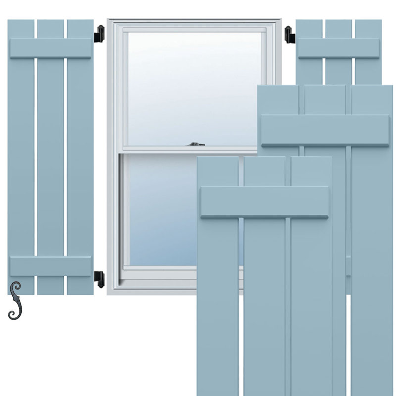 Volet à panneau et lattes à trois planches l 17 1/8 po x H 45 po EnduraCore, bleu pacifique (par paire - quincaillerie non incluse)