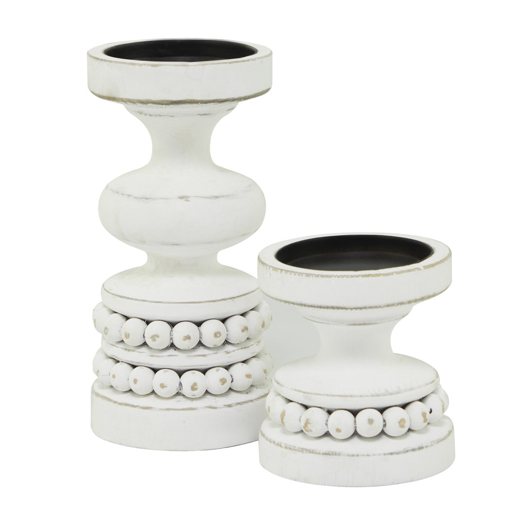 Wood Beaded Pillar Decorative Candle Holder Set Novogratz