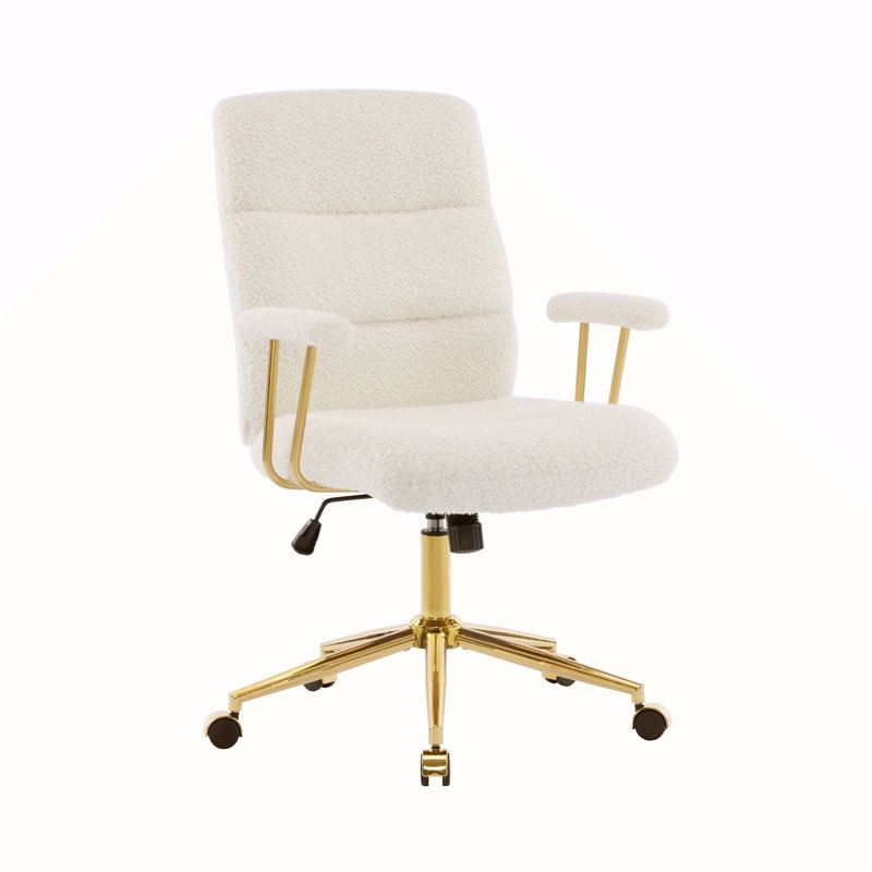 Chaise de bureau texturée en tissu Boucle, chaise de bureau moderne à hauteur ajustable avec accoudoirs rembourrés, Blanc