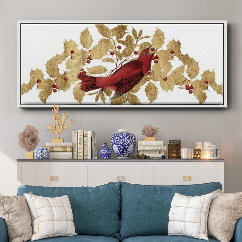 Red Bird Christmas Collection D- Framed Canvas