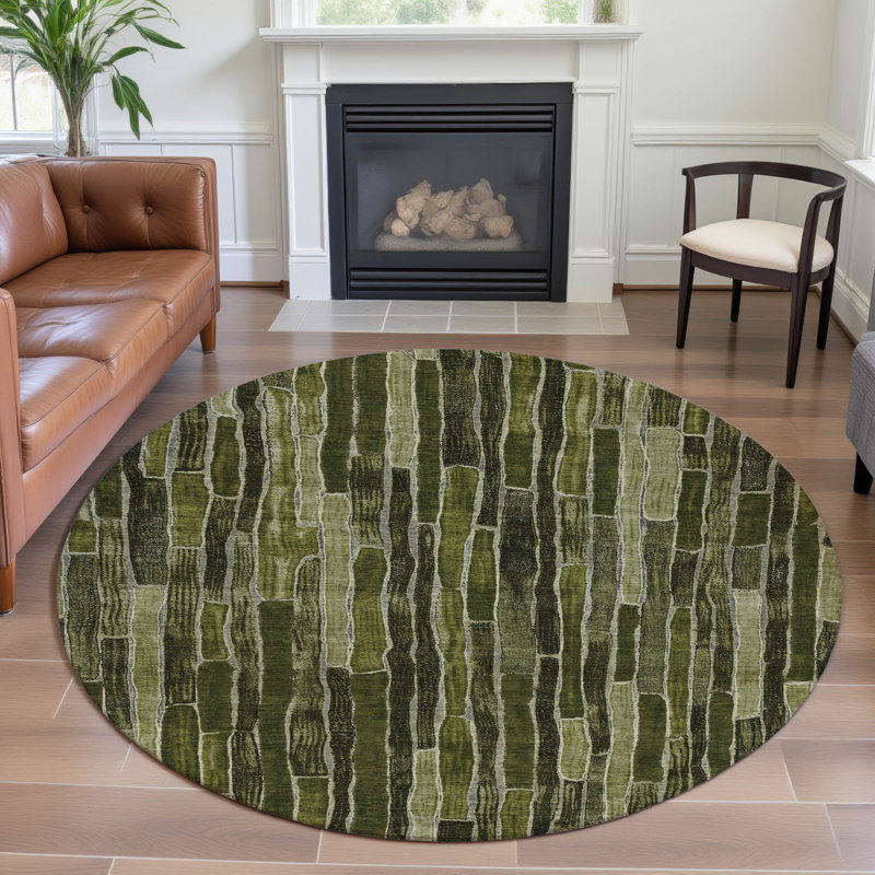 Premium Machine Washable Kumbhar AMF1301 Stripes Rug, Round 8'