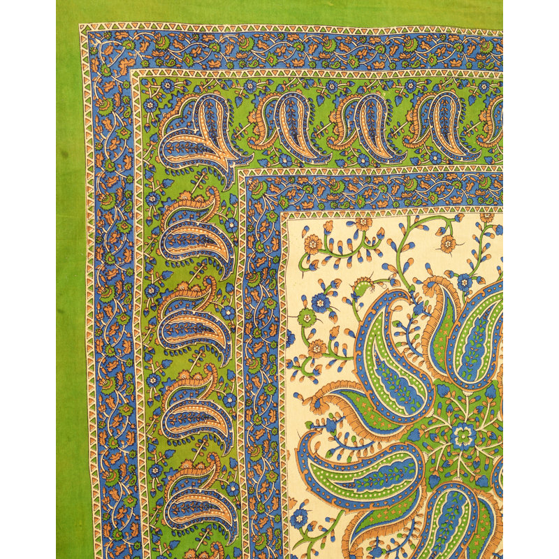 Codyallen Paisley 100% Cotton Tablecloth, 108" x 90", Green