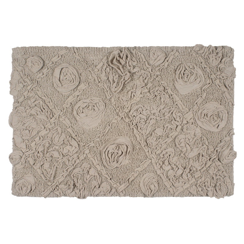 Schoenberger Floral Design Cotton Bath Rug, Linen, 34" L x 21" W