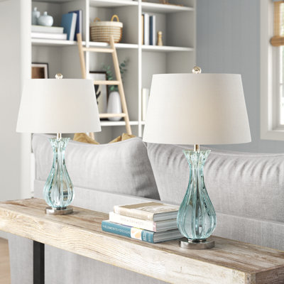 Ursuline 25.5" Modern Coastal Glass Table Lamp with Chrome Base for Living Room and Bedroom