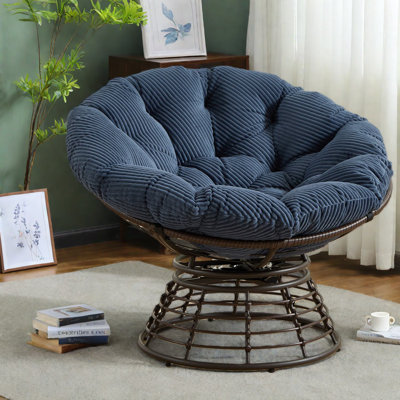 Ergonomic Wicker Accent Chair, Modern Steel Design, Navy Blue For Living Spaces