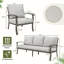 Ensemble de conversation de patio 7 pièces en aluminium avec table basse, table de bout, repose-pieds et coussins gris clair